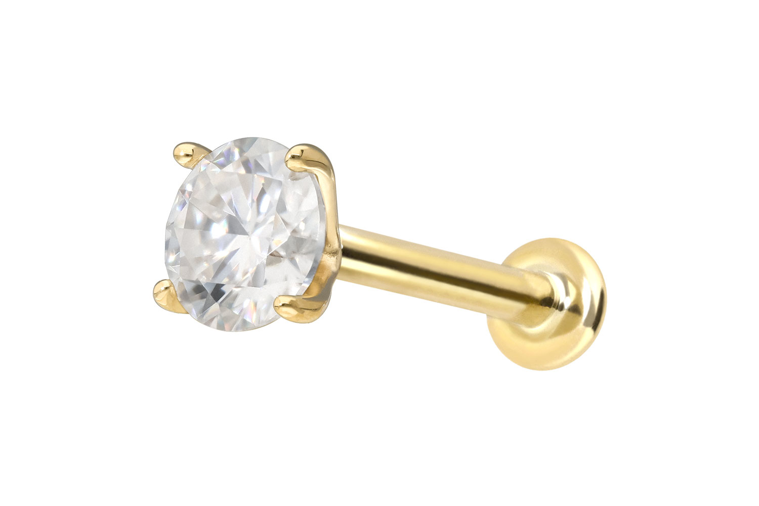 14 Karat Gold Labret Piercing mit Push Fit MOISSANIT